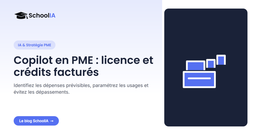 Illustration abstraite distinguant une licence fixe et des crédits à la consommation pour Microsoft 365 Copilot.